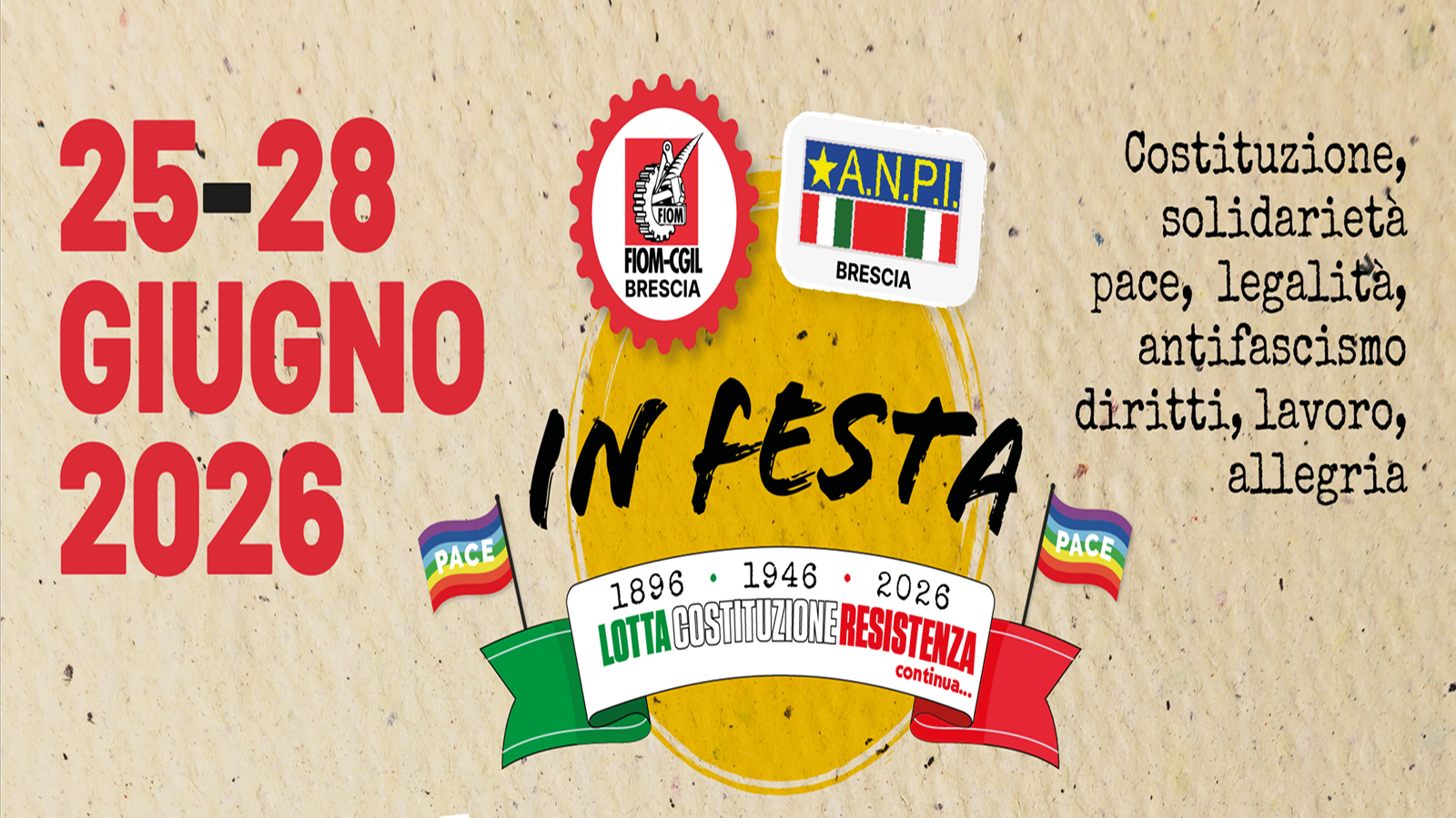 Festa 2026 Fiom e Anpi di Brescia dal 25 al 28 Giugno