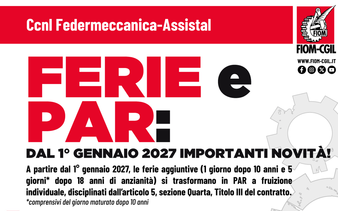 Importanti novità du Par e Ferie Ccnl Federmeccanica